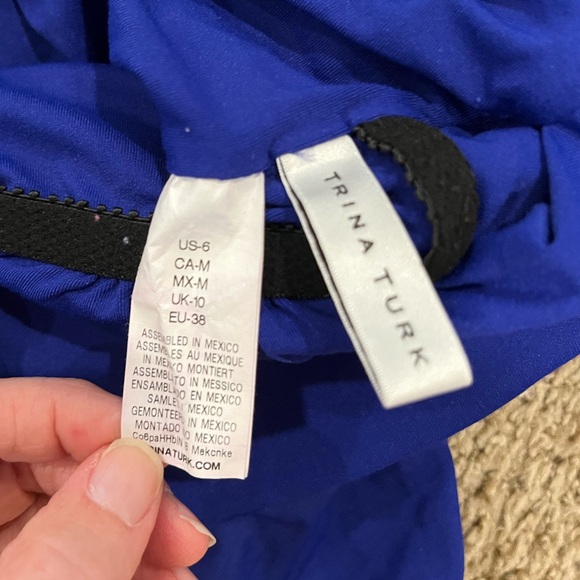 Trina Turk Monaco Solid Blue Off Shoulder Ruffle One Piece Swimsuit size 6 - Picture 3 of 4